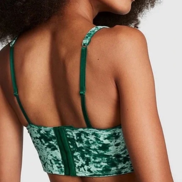 Victoria’s Secret Pink Velvet Green Corset Tank Top Large Lightly Lined NWT - Picture 3 of 9